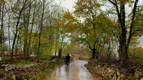 2 hombres caminando en otoño mirando la naturaleza
