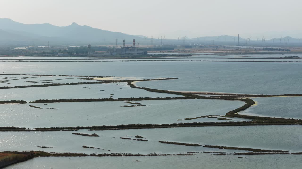 Saline near Cagliari, Italy. Aerial sideways