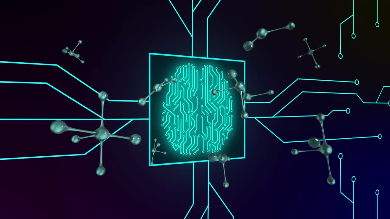 Animation of data processing on black background