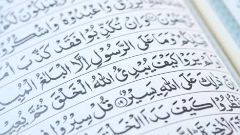 close up of holy book quran on table