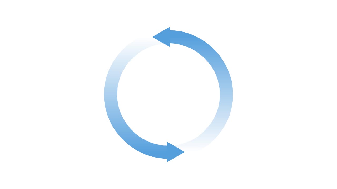 Blue gradient arrow smoothly rotates clockwise in seamless loop on clean white background, minimal style