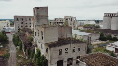 abandoned ruined industrial factory building, ruins and demolition concept. aerial view