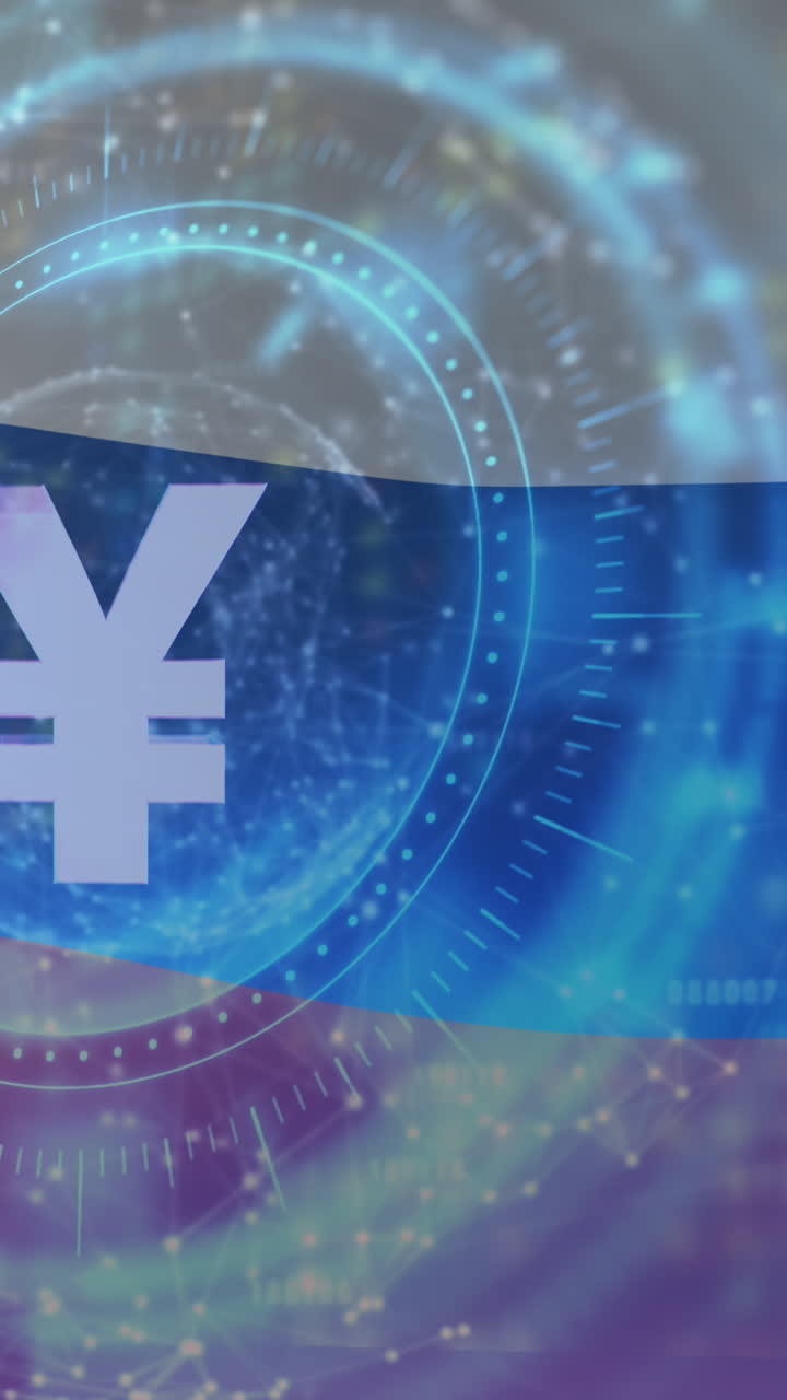 스 스캐닝의 애니메이션과 러시아 발 위의 엔 기호