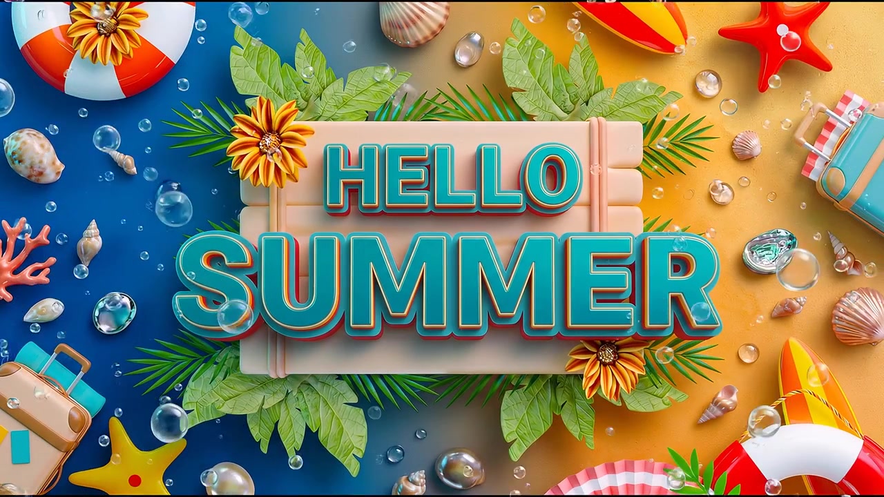 Hello Summer Tropical Greeting Banner Animation with Beach Lifestyle Theme