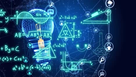 Animation-of-light-bulb,-connections-and-data-processing