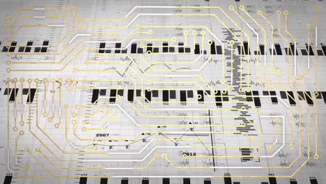 Animation-Eines-Integrierten-Schaltkreises-über-Daten-Und-Grafiken-Auf-Beigem-Hintergrund