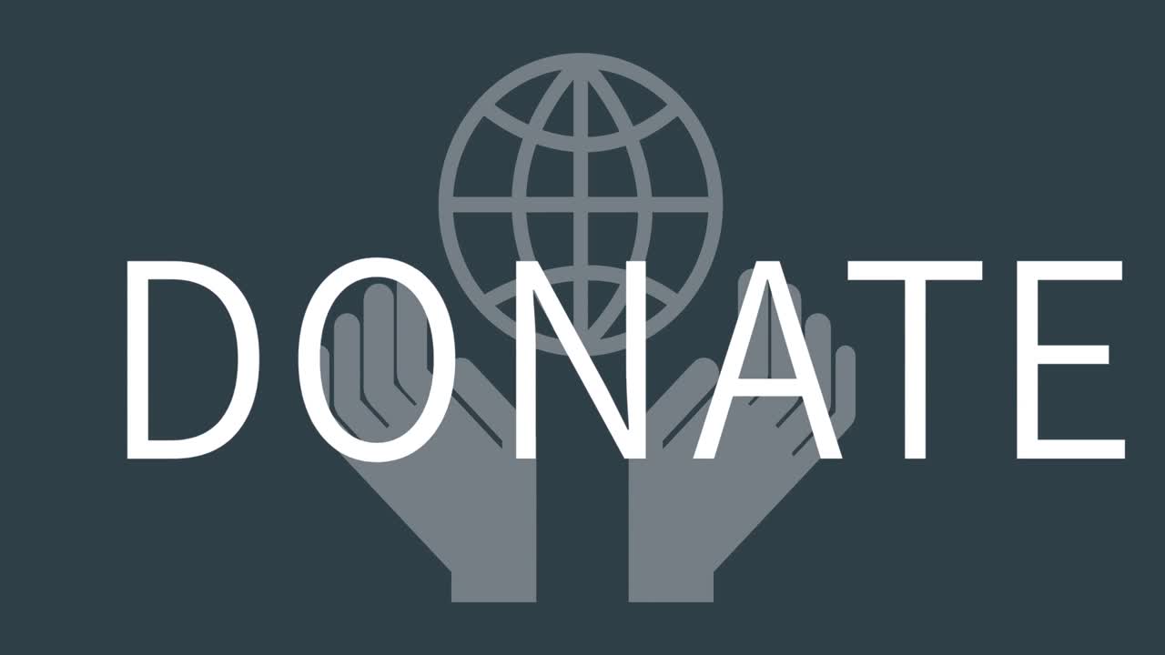 animación de manos, globo y donar sobre fondo gris