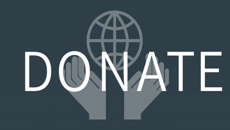 animation of hands, globe and donate over grey background