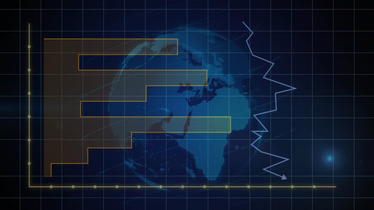Animation of data processing over globe on black background