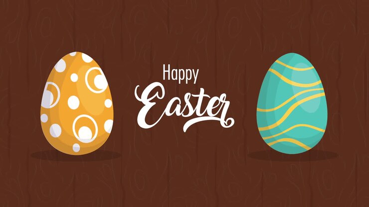 happy easter animated card with lettering and eggs painted