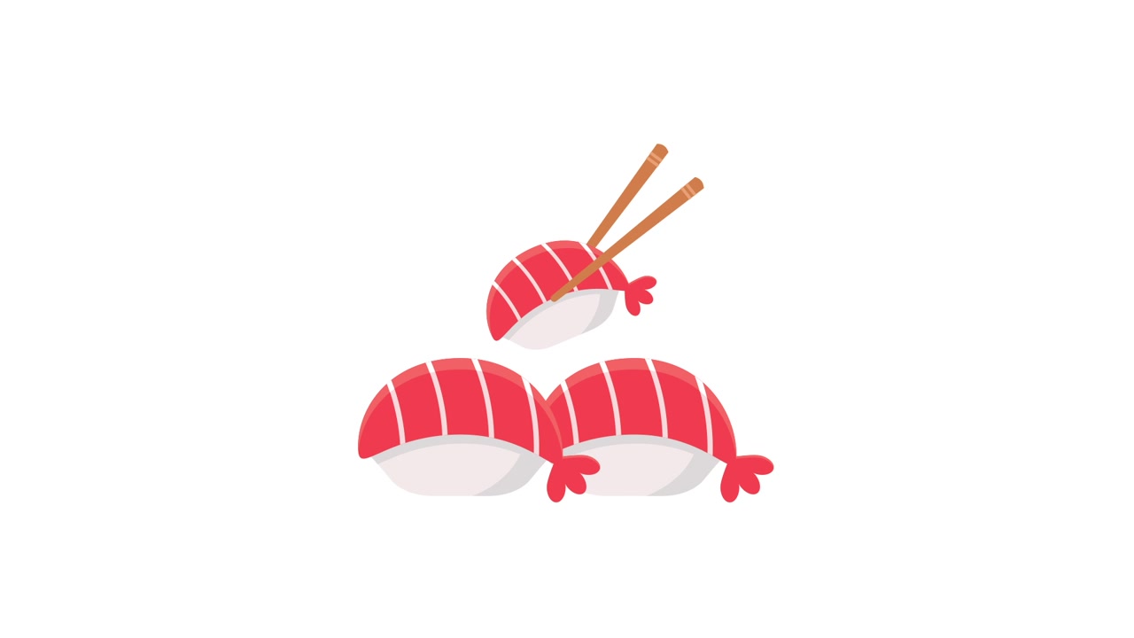 Animowane Sushi Nigiri z pojawiającymi się pałeczkami.