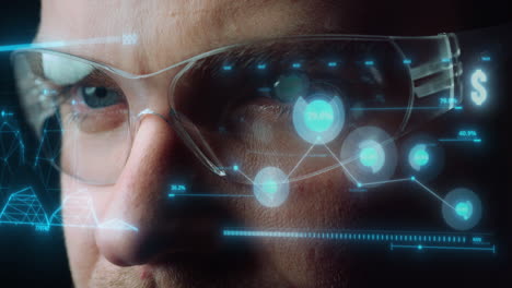 futuristic glasses financial diagram displaying process ceo calculating benefits