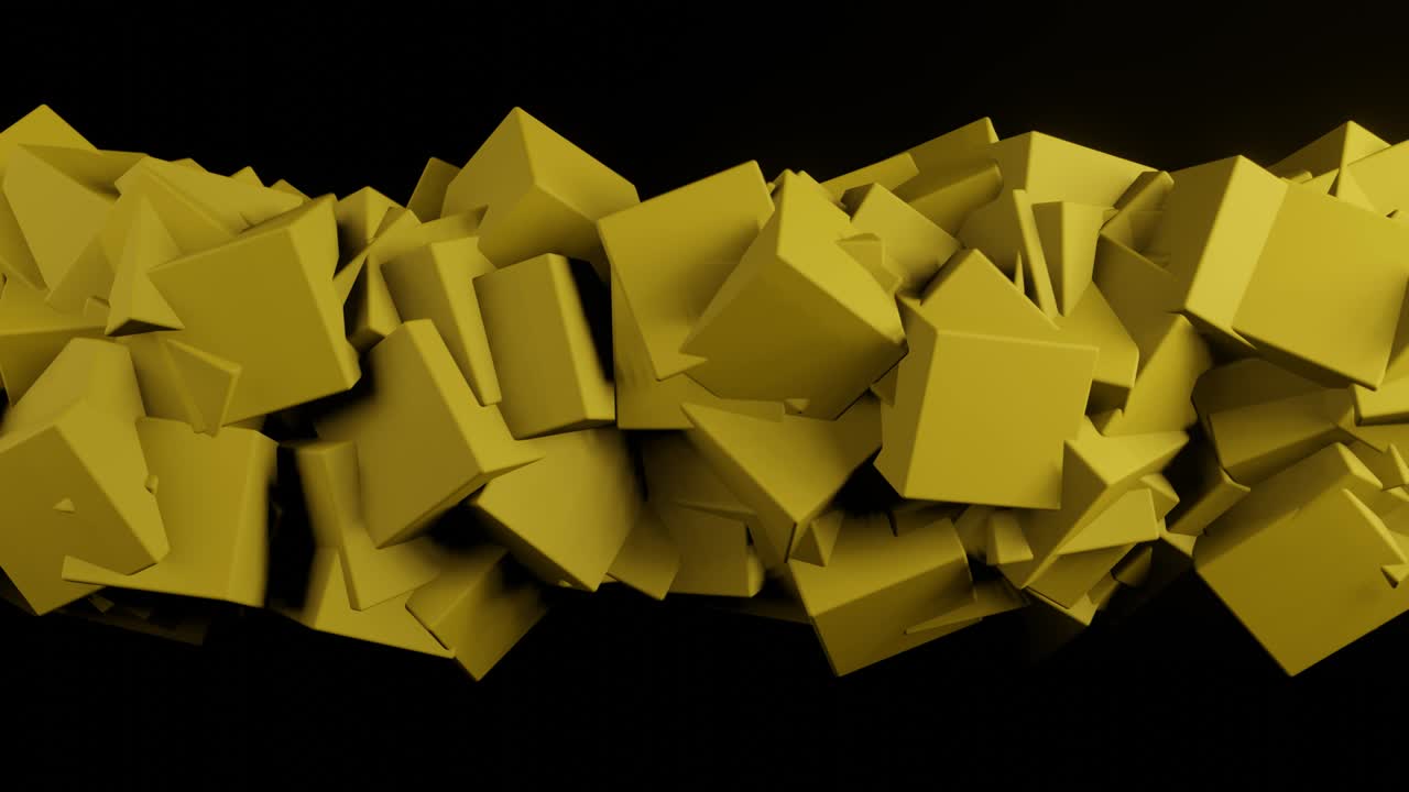 abstract 3d renderizado cubos amarillos sobre un fondo negro. concepto futurista de gráfico de movimiento mínimo
