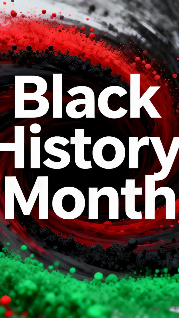 Video verticale: titolo animato Mese della storia dei neri centrato nel ritratto, vortice, omaggio in palline
