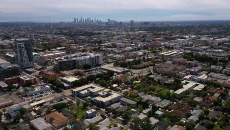 High-aerial-panning-shot-from-Downtown-Los-Angeles-to-West-Hollywood
