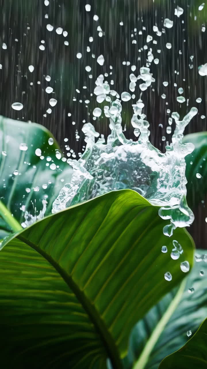 Pioggia su foglie tropicali lussureggianti