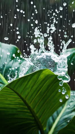 rain on lush tropical leaves