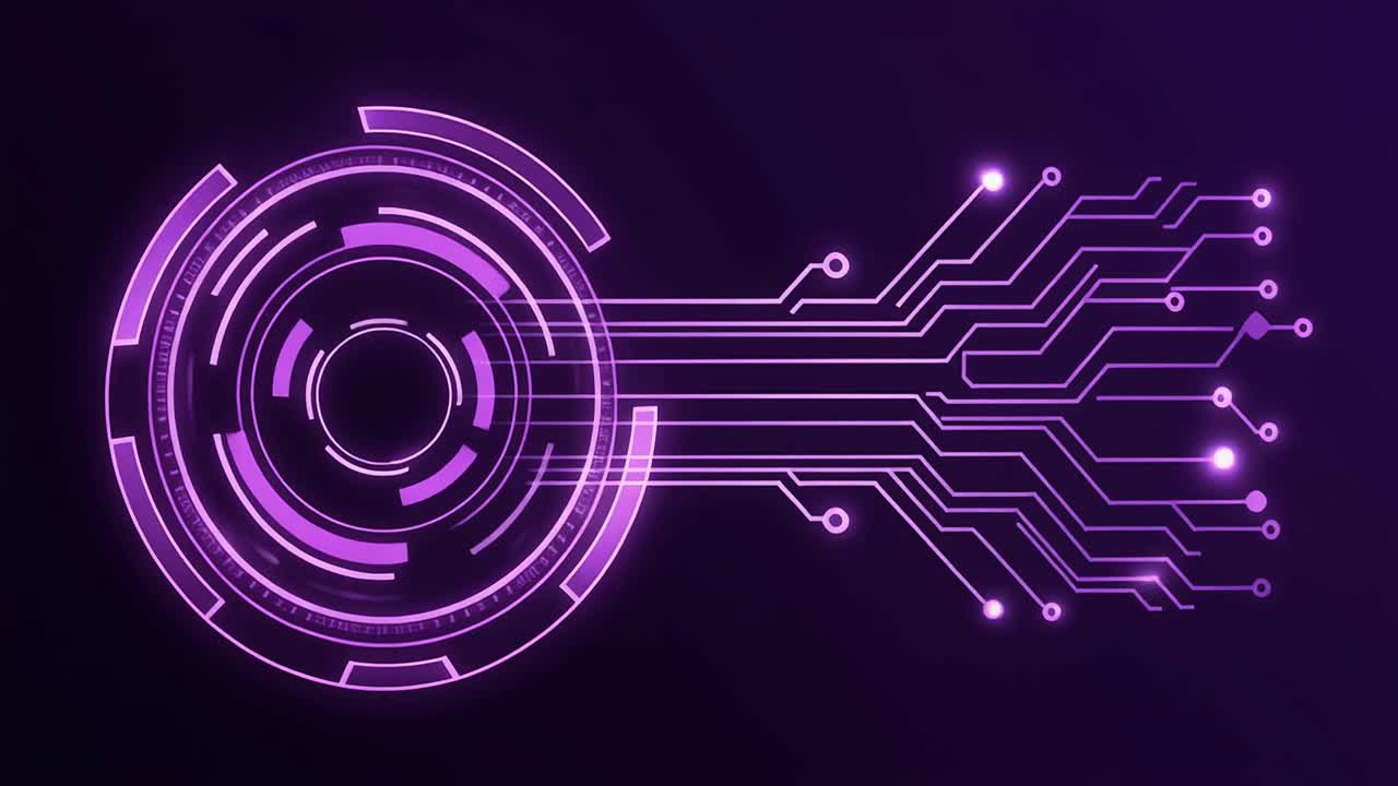 Futuristic Digital Circuit Board with Glowing Purple Connections