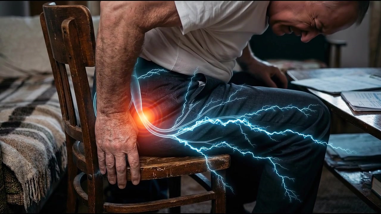Senior Man Experiencing Sciatica Pain While Sitting on Chair