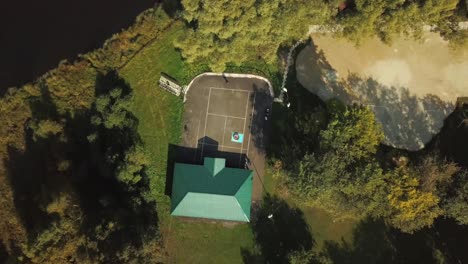 aerial view of park outdoor court with people