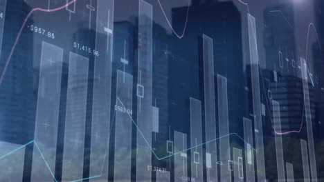 animation of statistics and data processing over cityscape