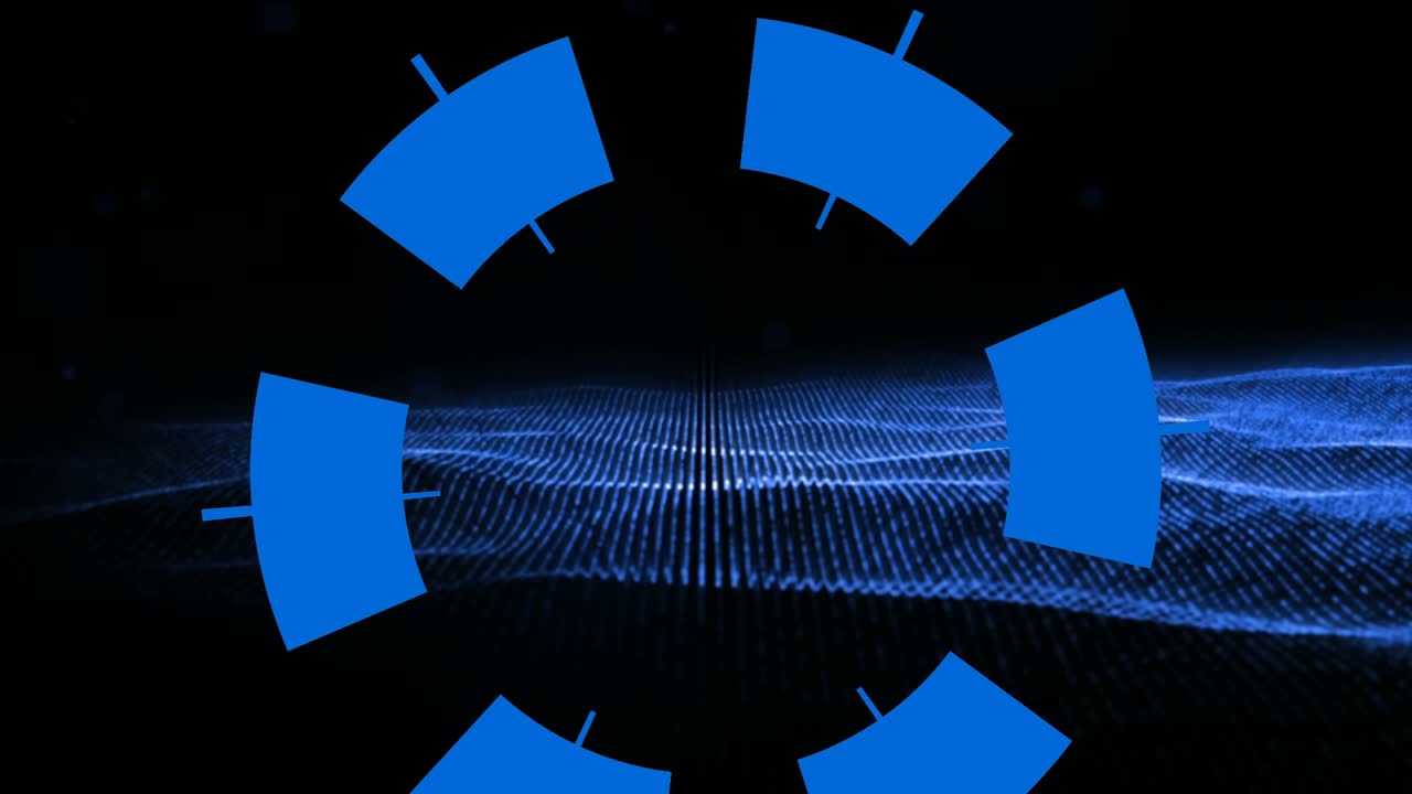 Composition of blue shape over glitter on black background
