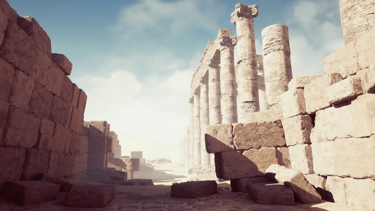 사막 풍경 에 있는 고대 유적 들