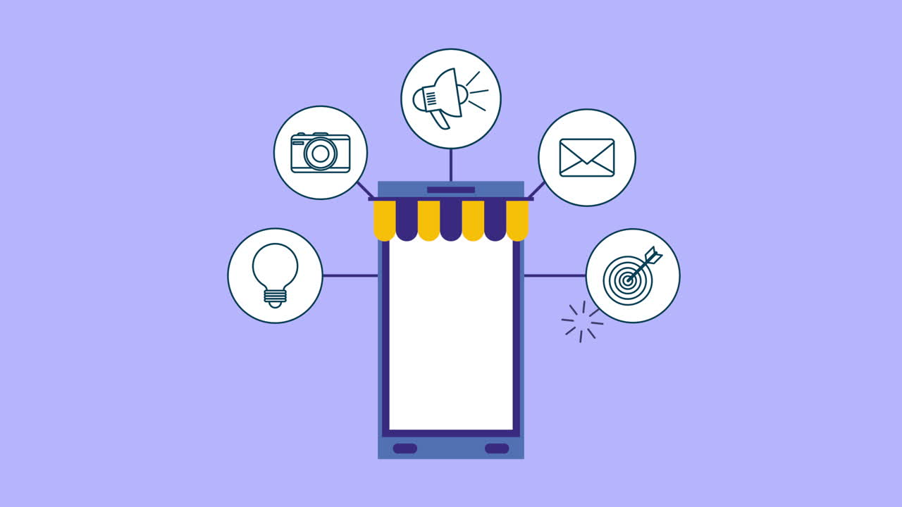 소셜 미디어 마케팅 애니메이션을 가진 스마트폰