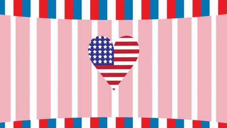 animation of heart coloured with american flag on white background