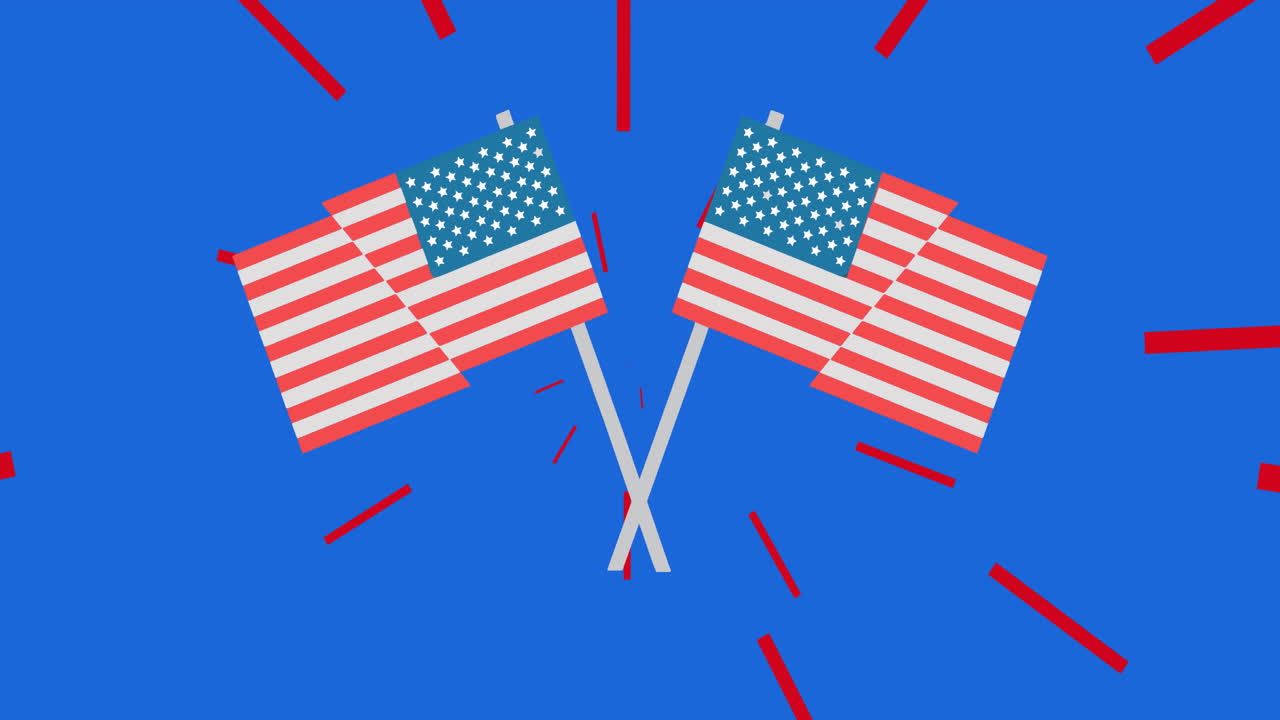 Animazione di bandiere americane su sfondo blu.