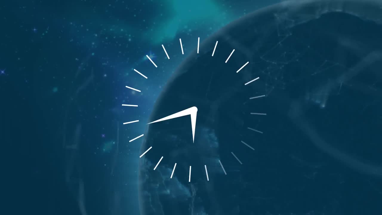 시계와 연결 네트워크의 애니메이션 파란색 배경