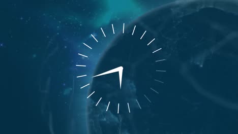 animation of clock and network of connections over blue background