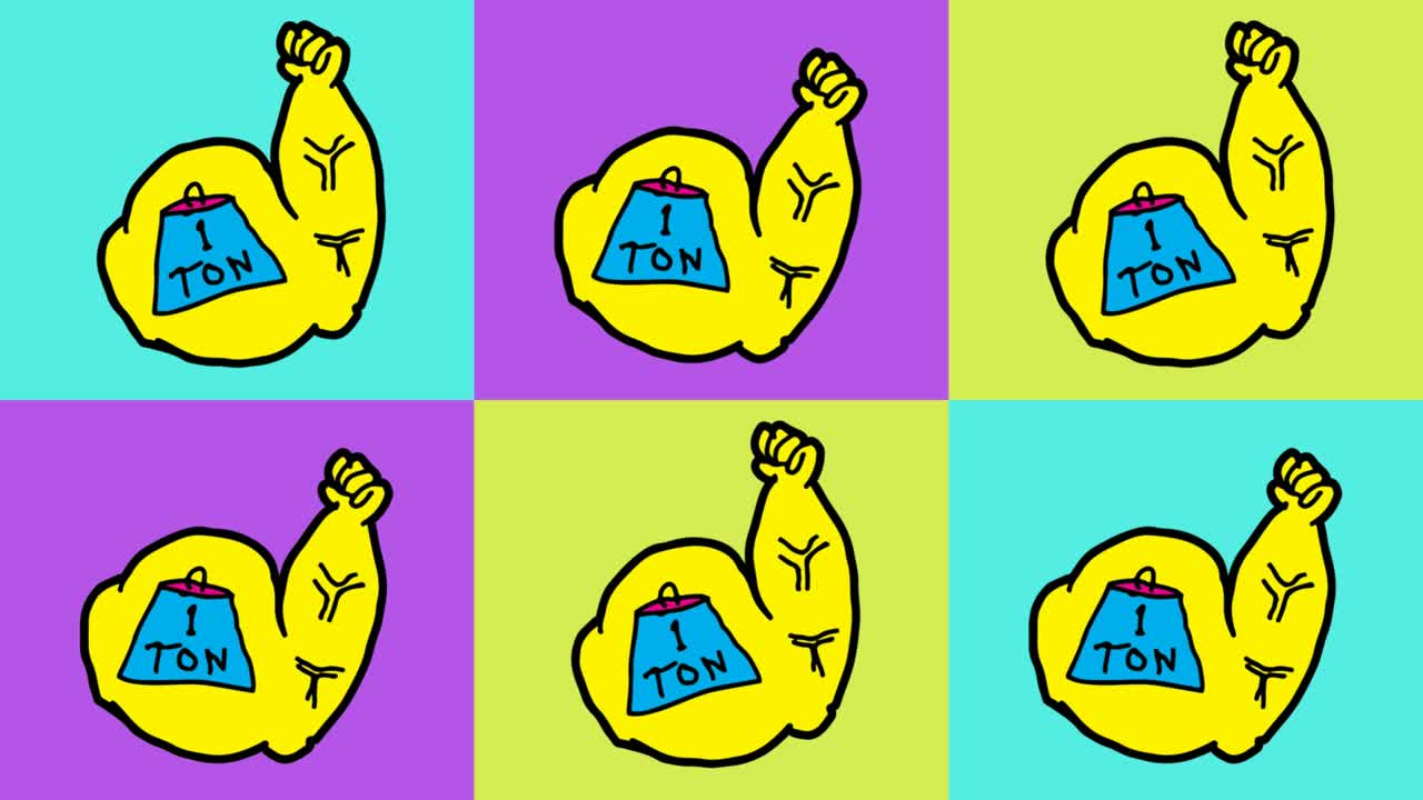 어린이들이 팝 아트 그림을 그리고 있습니다. 근육의 손을 주제로 한 원활한 배경입니다.