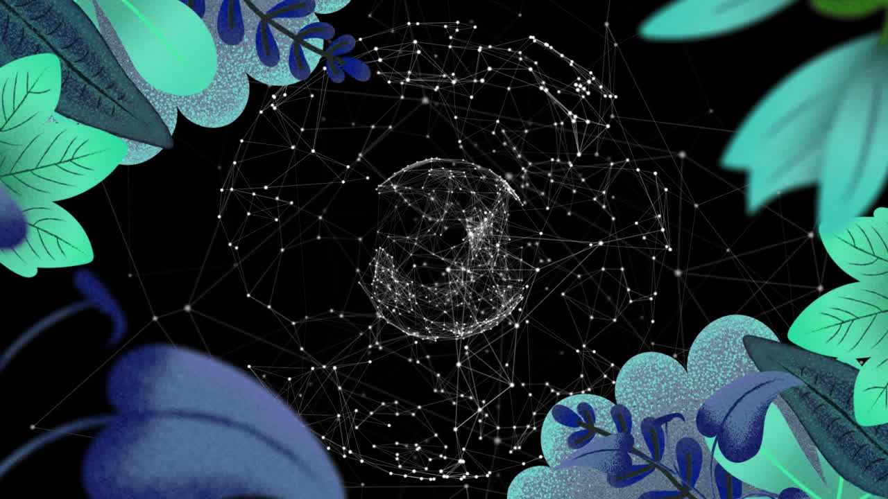 이국적인 식물 위의 지구의 애니메이션