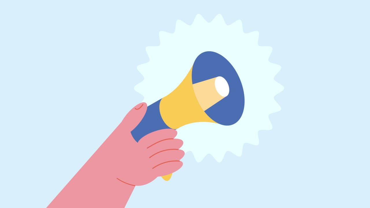 메가폰 장치와 함께 손 오디오 애니메이션