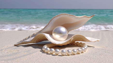 beautiful pearl and shell on the beach