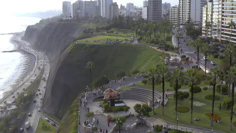 beautiful aerial drone shot of the famous "costa verde" of the city of lima, peru during the morning