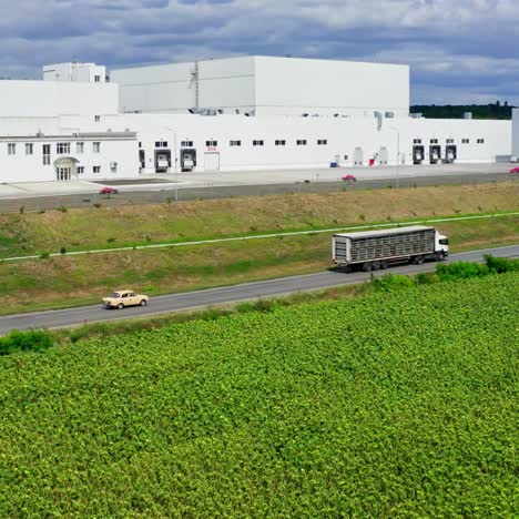 aerial view over industrial factory. modern factory exterior. industrial area with factory