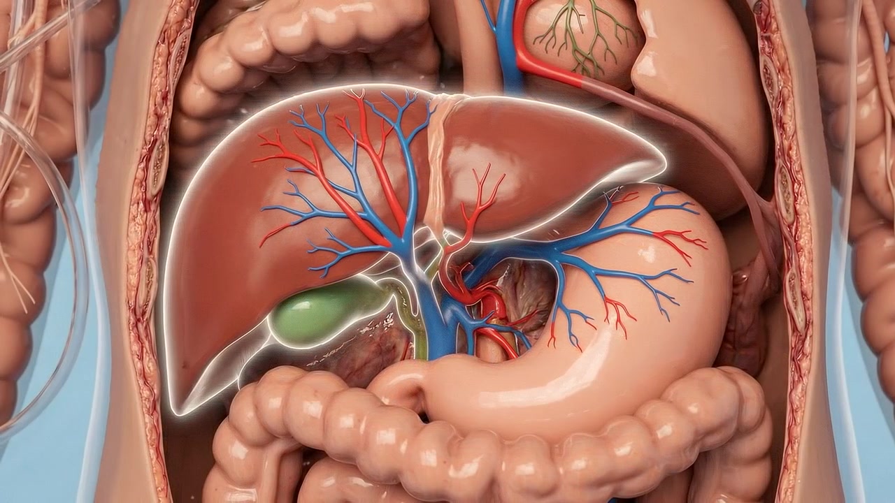 3D Medical Animation of Human Liver and Digestive System Anatomy