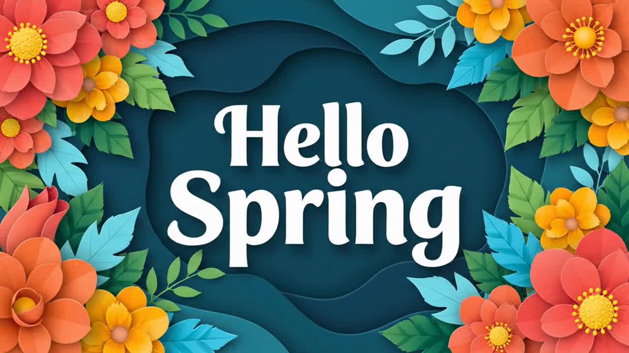 Hello spring paper cut floral animation