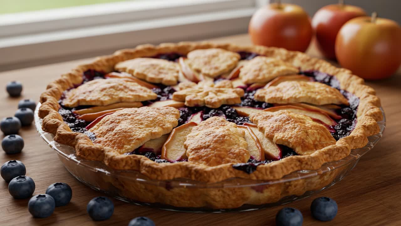 Homemade Blueberry and Apple Pie with Decorative Crust