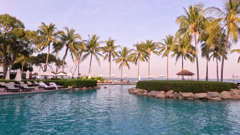 serene view of a palm-lined island resort