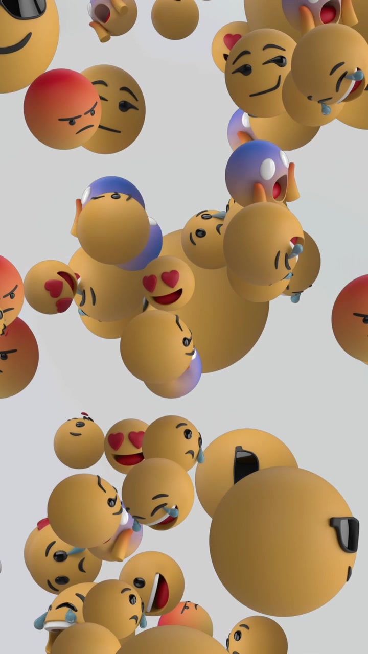 Animazione di più emoji che cadono su sfondo grigio