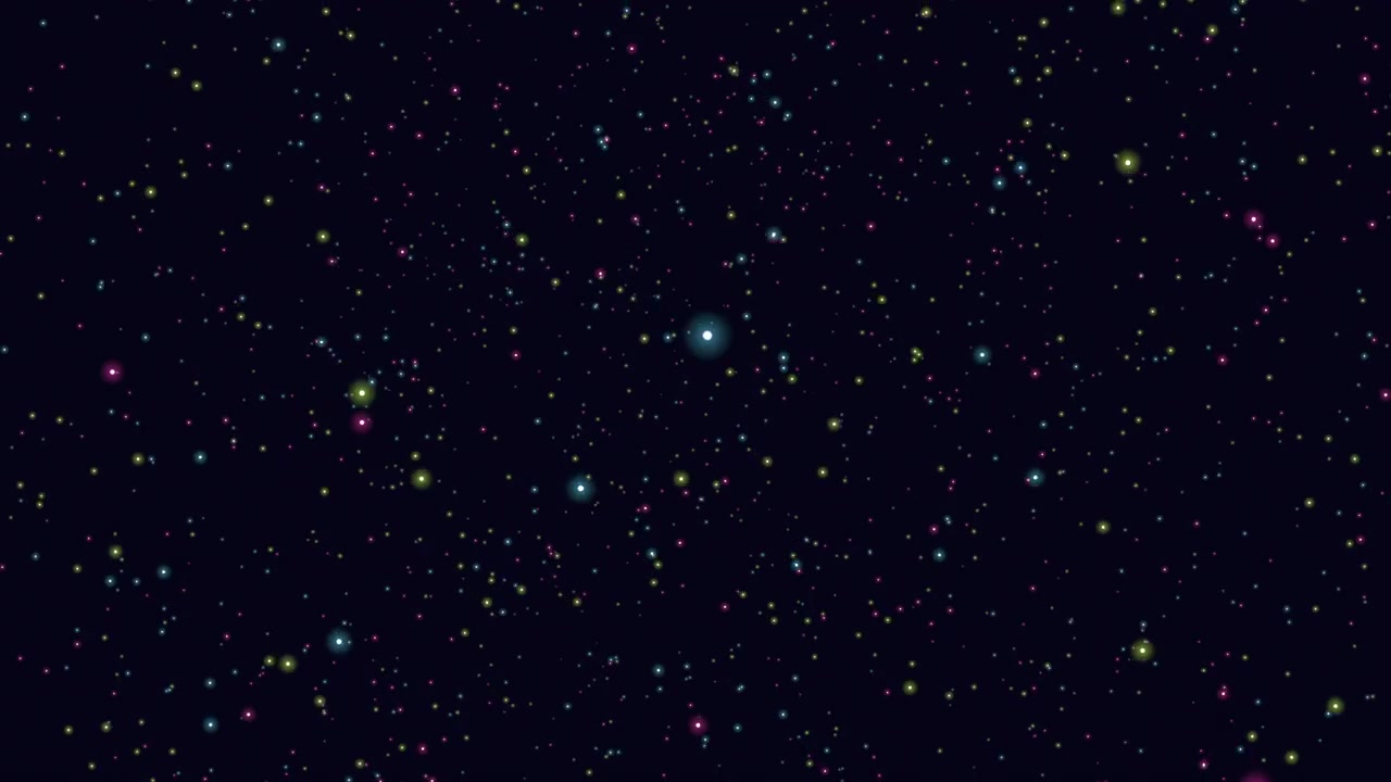 Vibrant, colorful stars form a constellation in the dark night sky. The stars shine brightly against a dark background in a beautiful celestial display