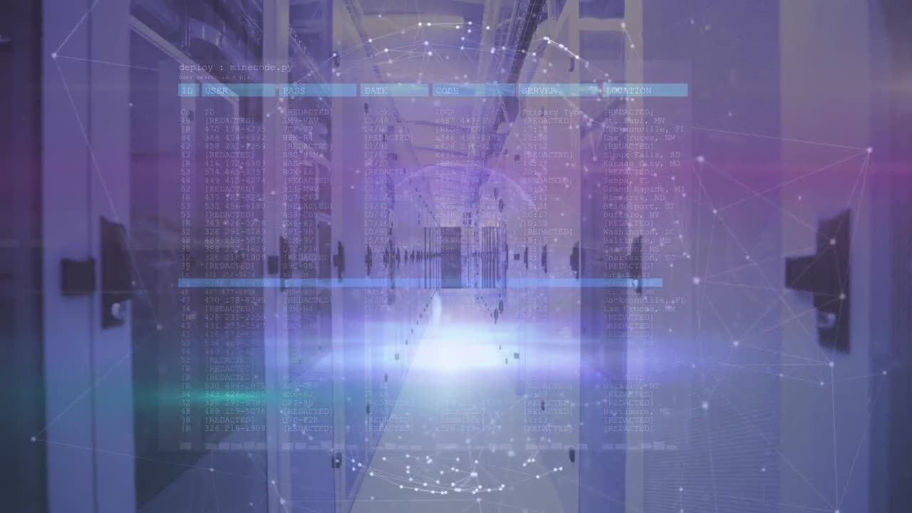 빈 컴퓨터 서버  ⁇ 에 대한 연결 네트워크의 전 세계에 대한 데이터 처리 애니메이션