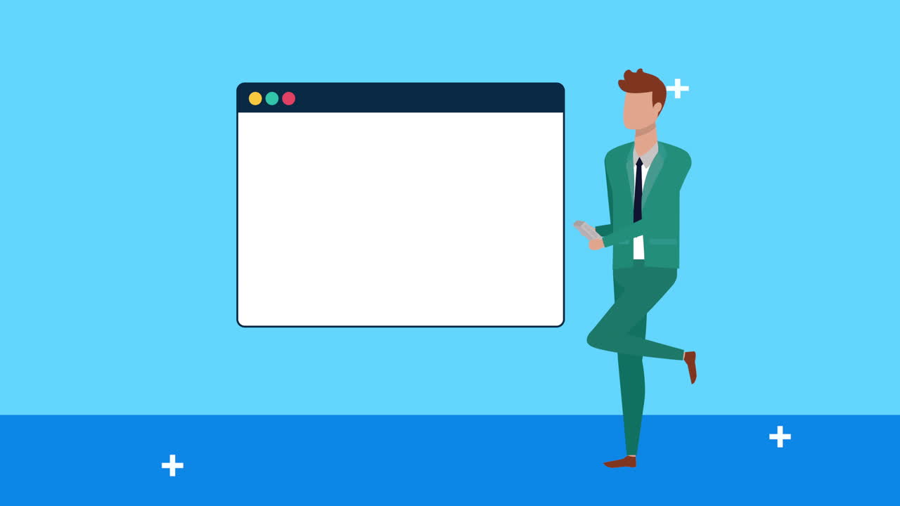 young businessman with webpage template