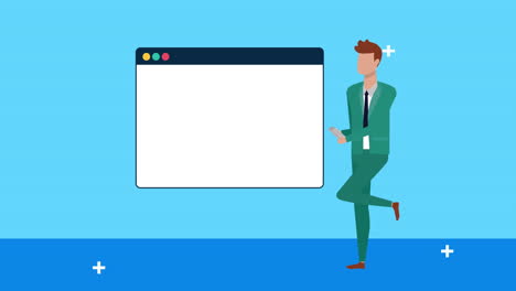 joven empresario con una plantilla de página web