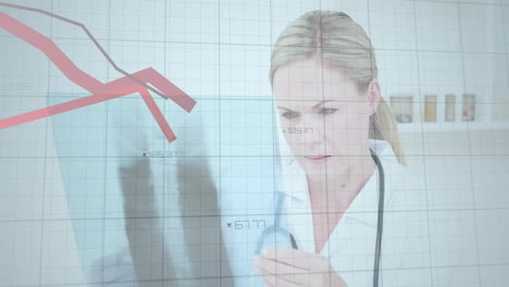 animation of data processing over caucasian female doctor