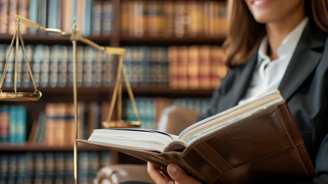 Lawyer Reading Legal Book in Law Office