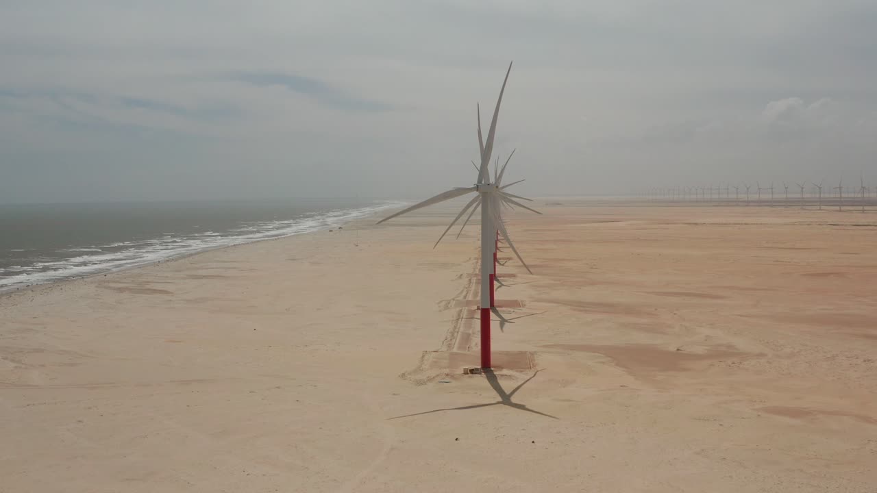 Wind Turbines on a Sandy Beach